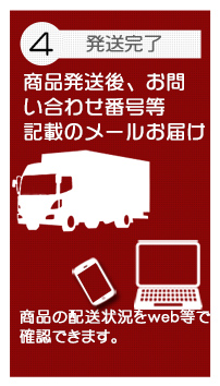 発送完了後、お問い合わせ番号記載のメールをお届けいたします。After shipping is completed, you will receive an email containing your inquiry number.